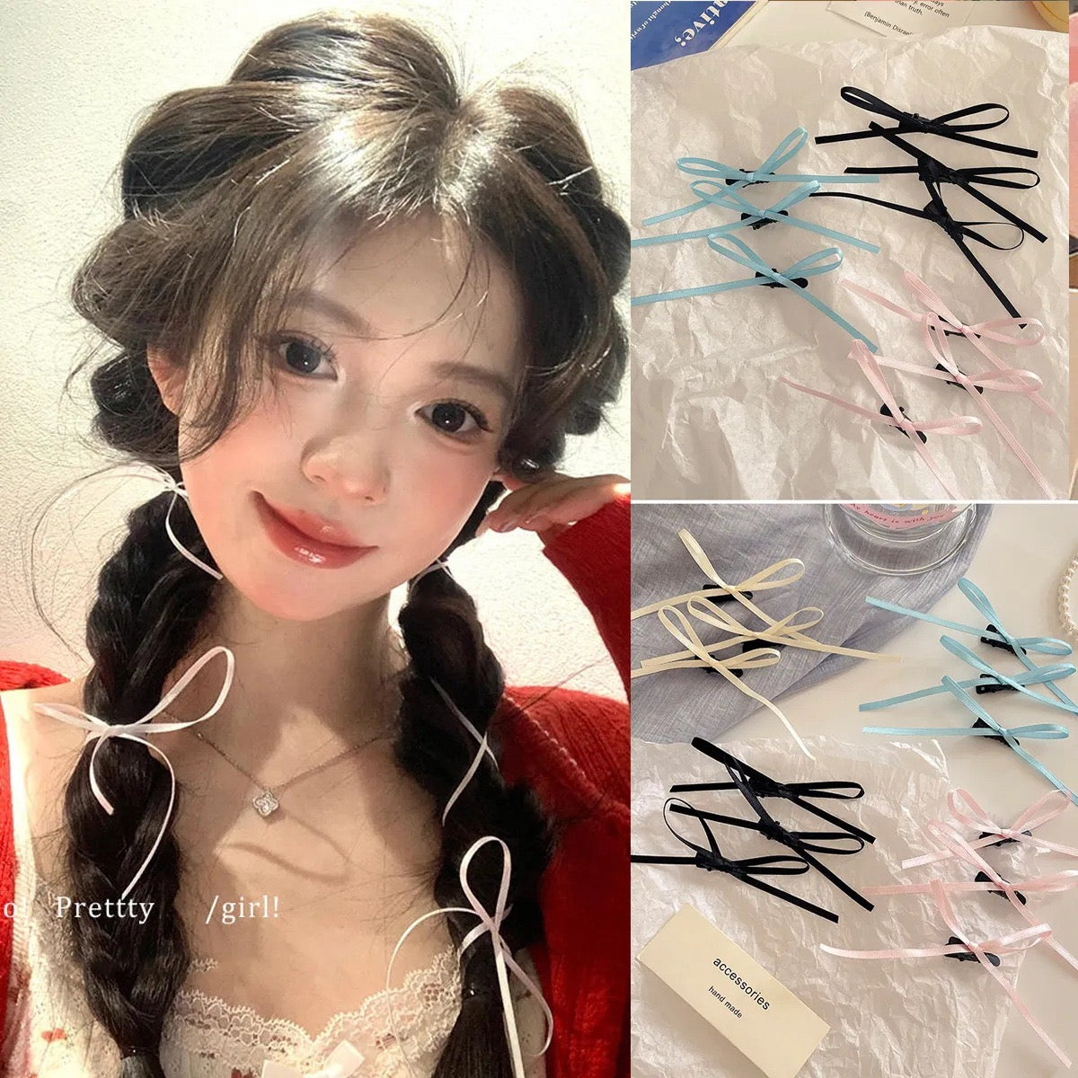 Hot thin ribbon multi-color bow hairpin sweet ballet style ribbon hair accessories super fairy braided hairdress