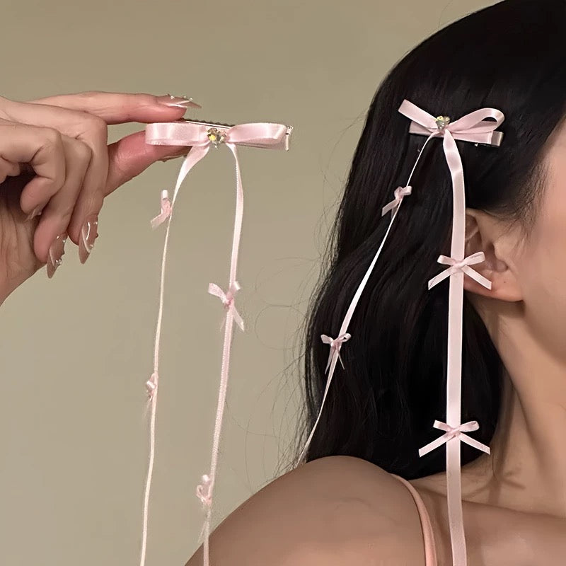 2025 new ballet style small hairpin headdress hair accessories Super fairy colorful ribbon bow long tassel hairpin for girls for women