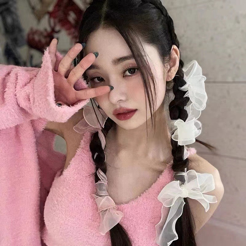 Song Ji-ah's same ins style headband mesh bow ribbon hair accessories