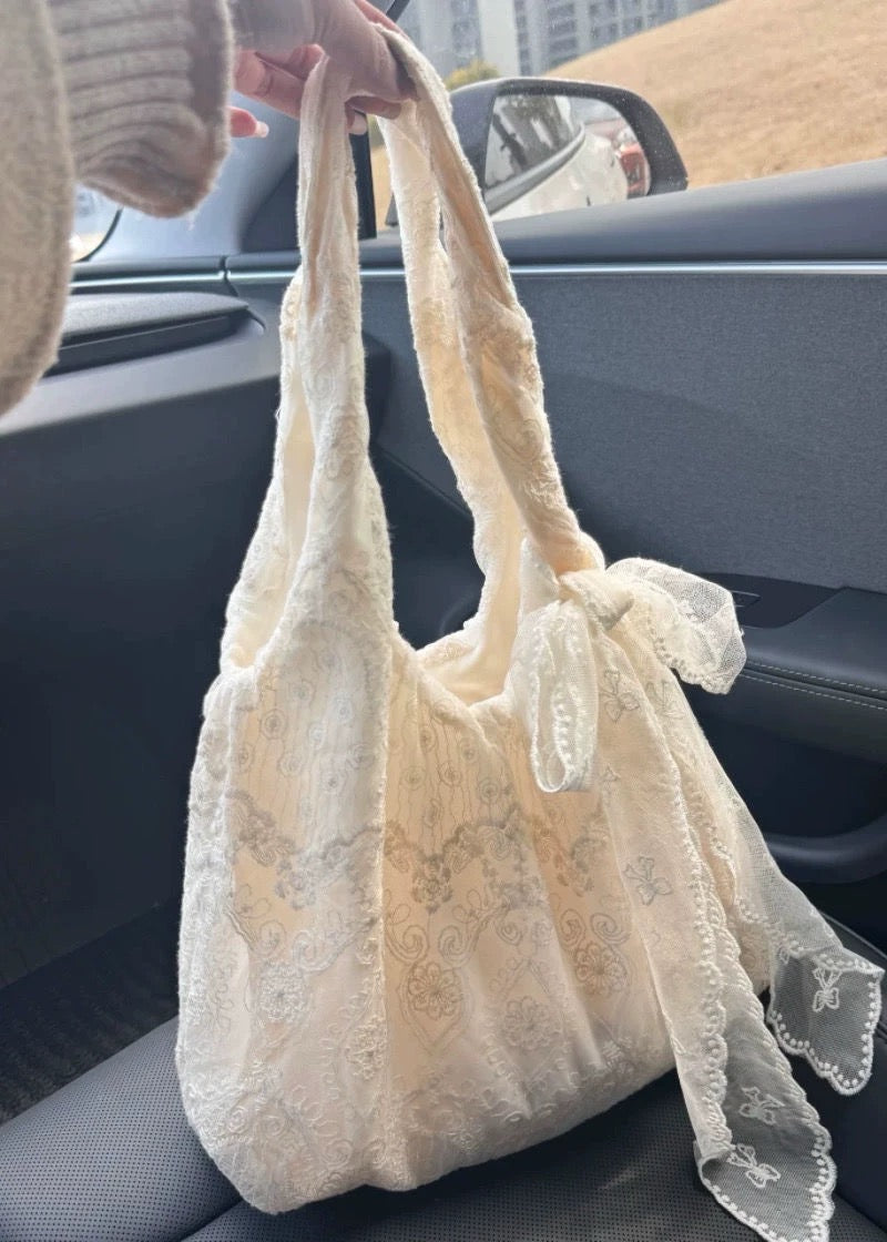 Korean style fresh lace flower canvas bag