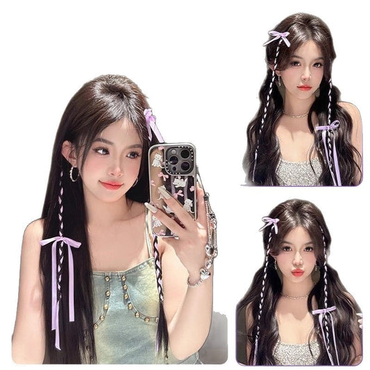 Top selling popular Korean ballet girly style cute ribbon bow wig braids for girls
