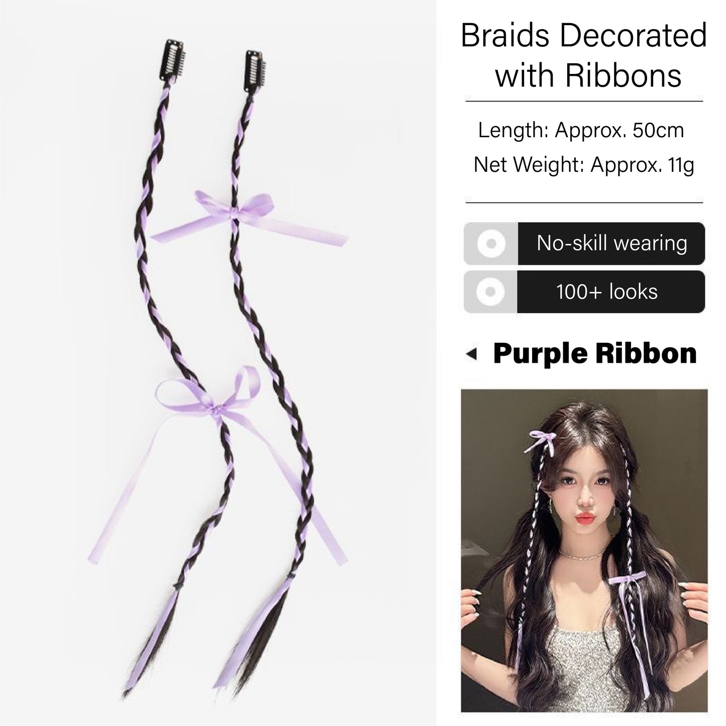 Top selling popular Korean ballet girly style cute ribbon bow wig braids for girls