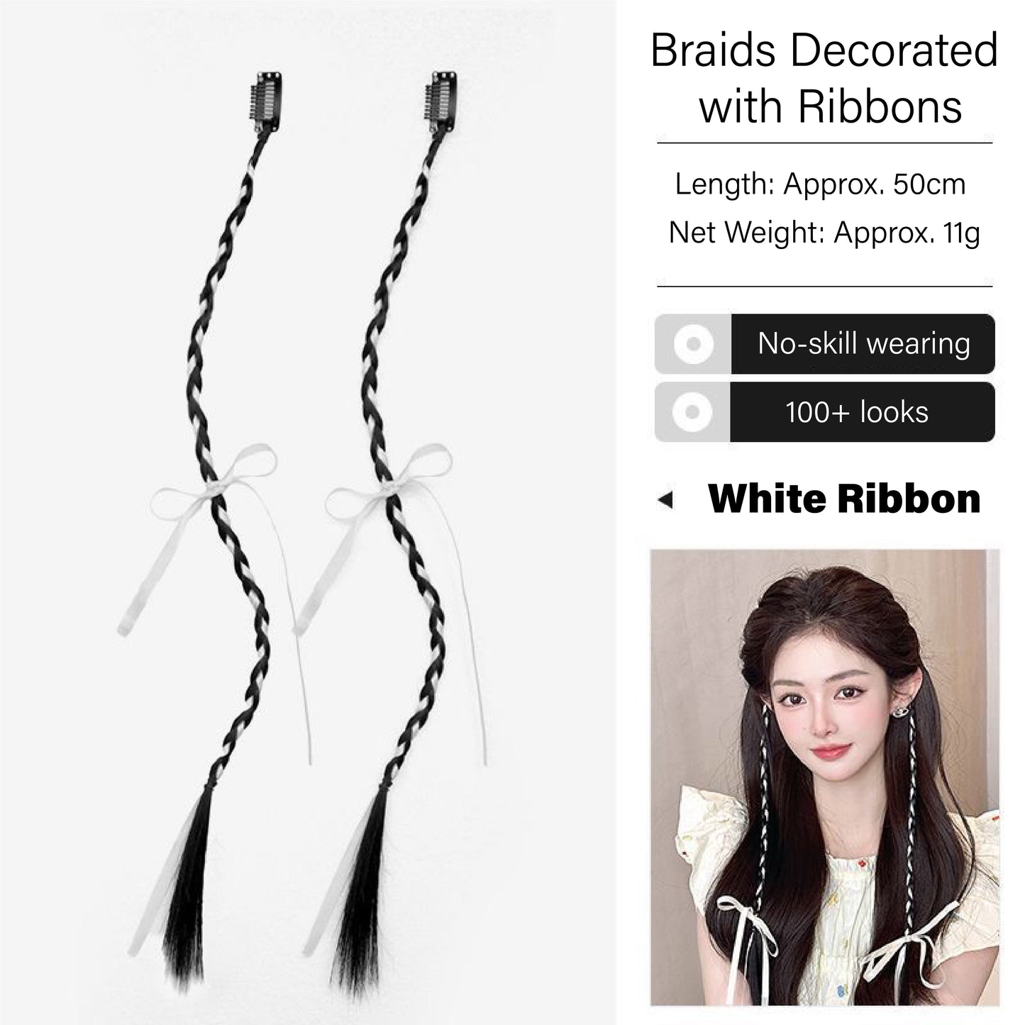 Top selling popular Korean ballet girly style cute ribbon bow wig braids for girls