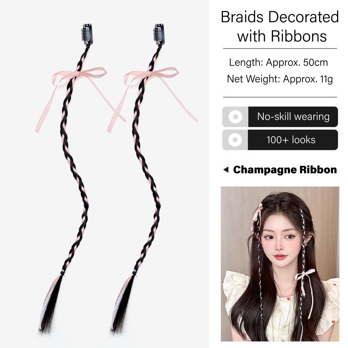 Top selling popular Korean ballet girly style cute ribbon bow wig braids for girls