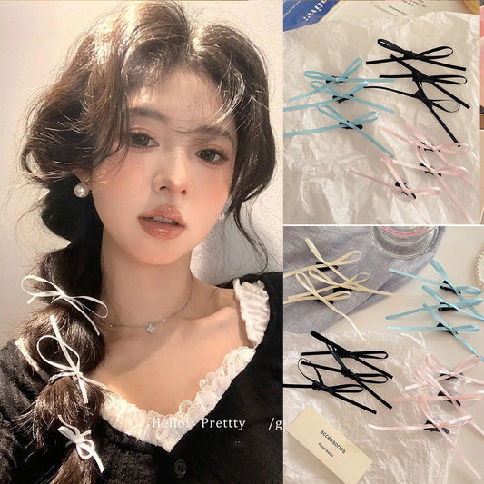 Hot thin ribbon multi-color bow hairpin sweet ballet style ribbon hair accessories super fairy braided hairdress