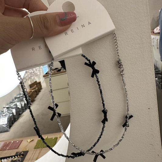 Hot Korean niche design black and white bow necklace for women advanced for sexy girl collarbone chain