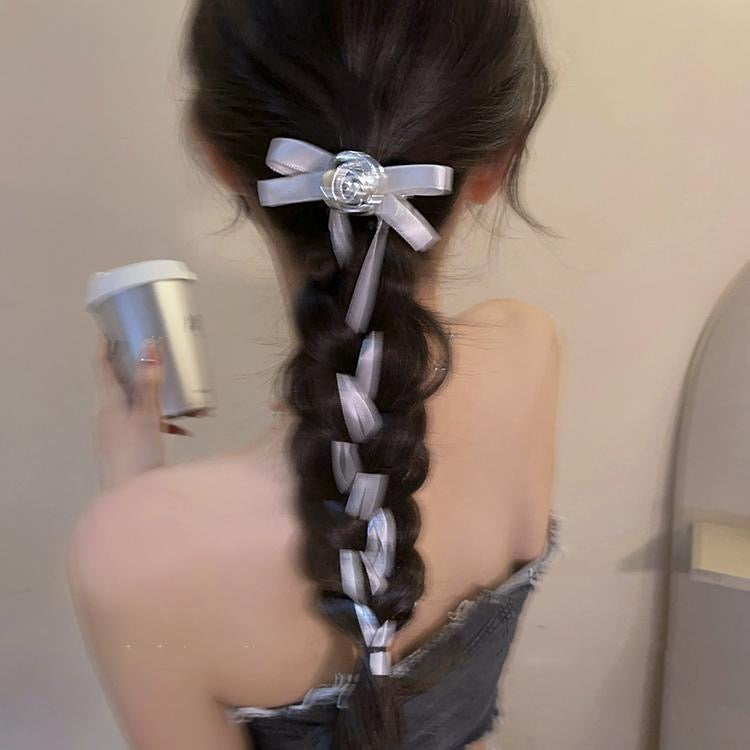 Sweet 2025 new advanced bow hairdress hair accessories silver rose hairpin bow clip temperament hairpin for girls braid