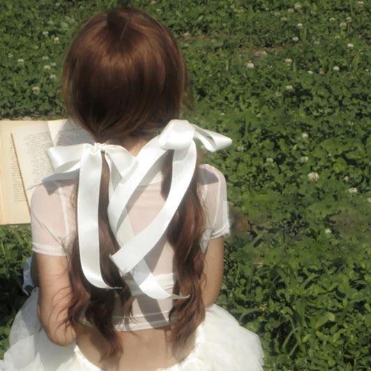 2025 new French style beautiful Korean ballet style ribbon bow hair accessories fairy double ponytail hair rope new headdress