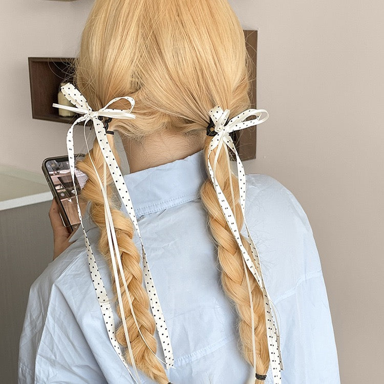 2025 new hair accessories ballet style bow polka dot ribbon mini clip double ponytail hairpin for girls women