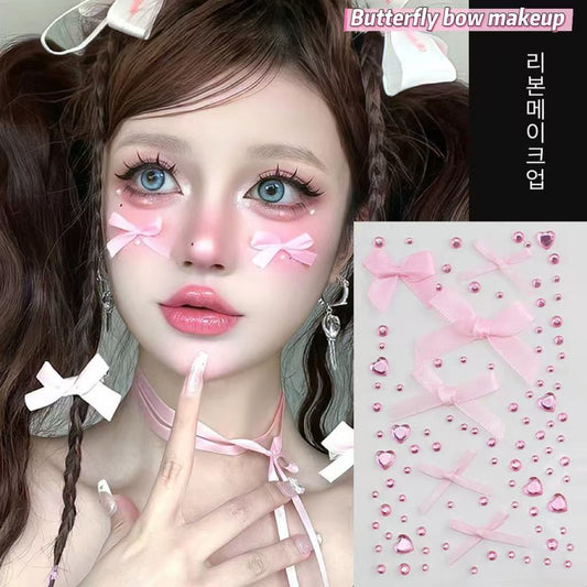 Valentine's Day bow shiny hair accessories face stickers for makeup