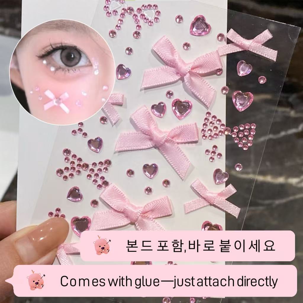 Valentine's Day bow shiny hair accessories face stickers for makeup