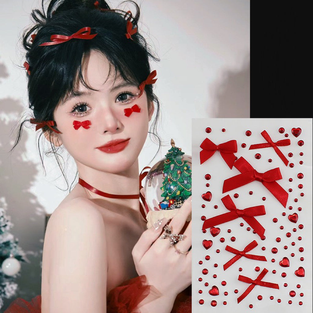 Valentine's Day bow shiny hair accessories face stickers for makeup
